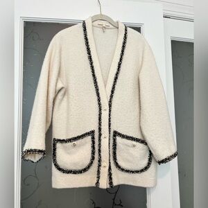 Maje Cream and Black Trim Cardigan